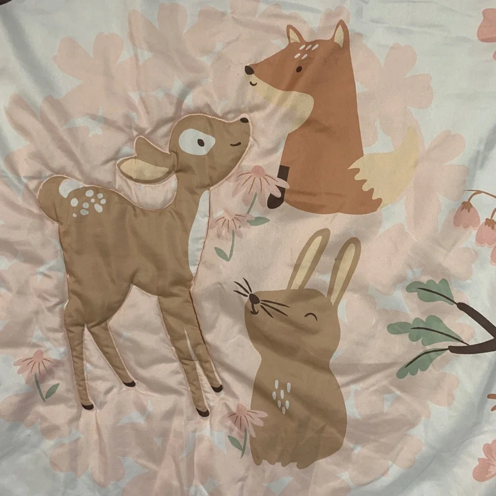 Pink Woodland Animals Baby Quilt Play Mat Deer Fox Rabbit 31x40